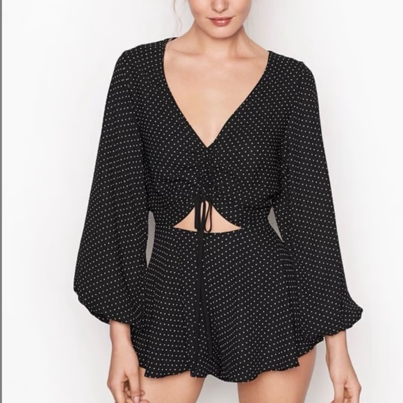 Victoria's Secret Black & White Polka Dot Romper, Size XS - Picture 2 of 16
